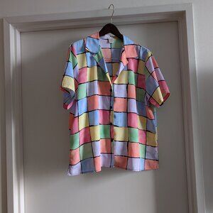 Fun color blocked vintage short sleeve button up - Notations brand size XL